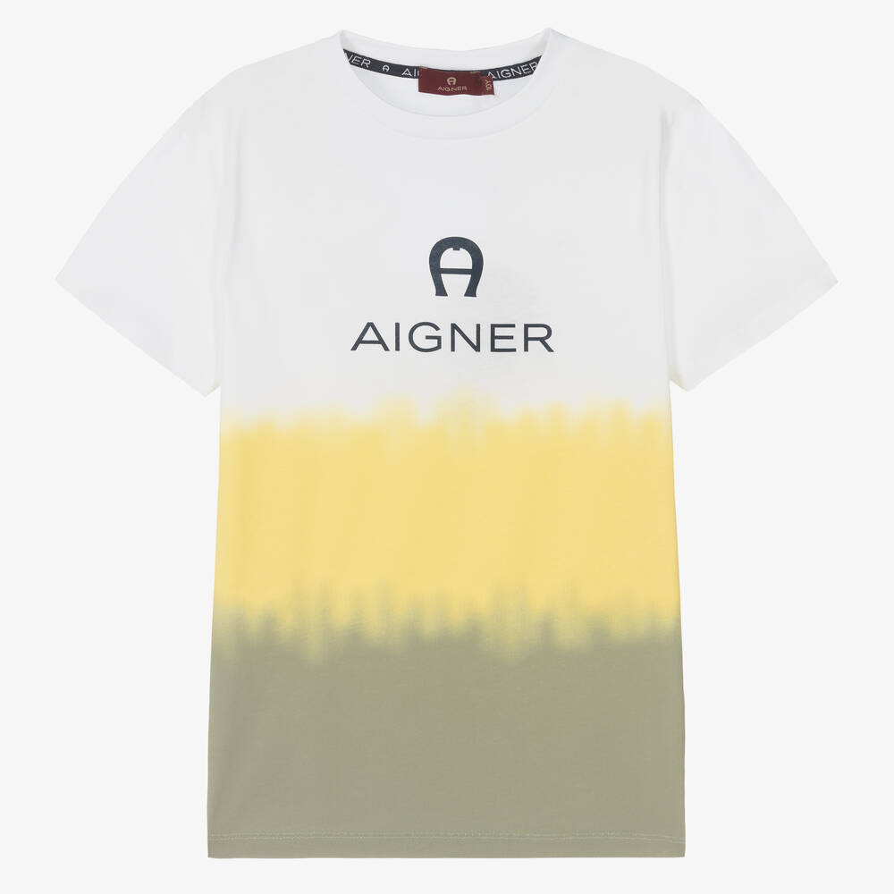AIGNER - T-shirt blanc et jaune ado garçon | Childrensalon