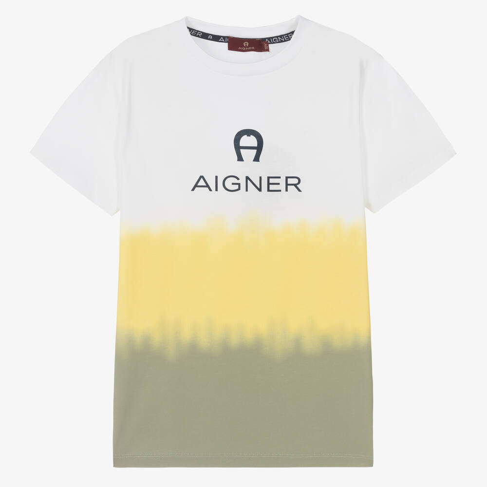 AIGNER-Бело-желтая футболка для подростков | Childrensalon Outlet