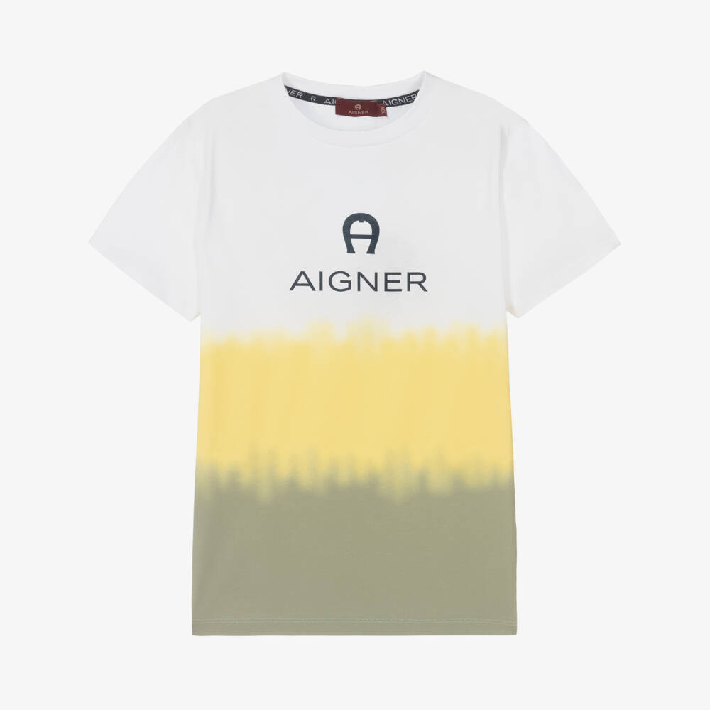 AIGNER-Бело-желтая футболка для подростков | Childrensalon Outlet