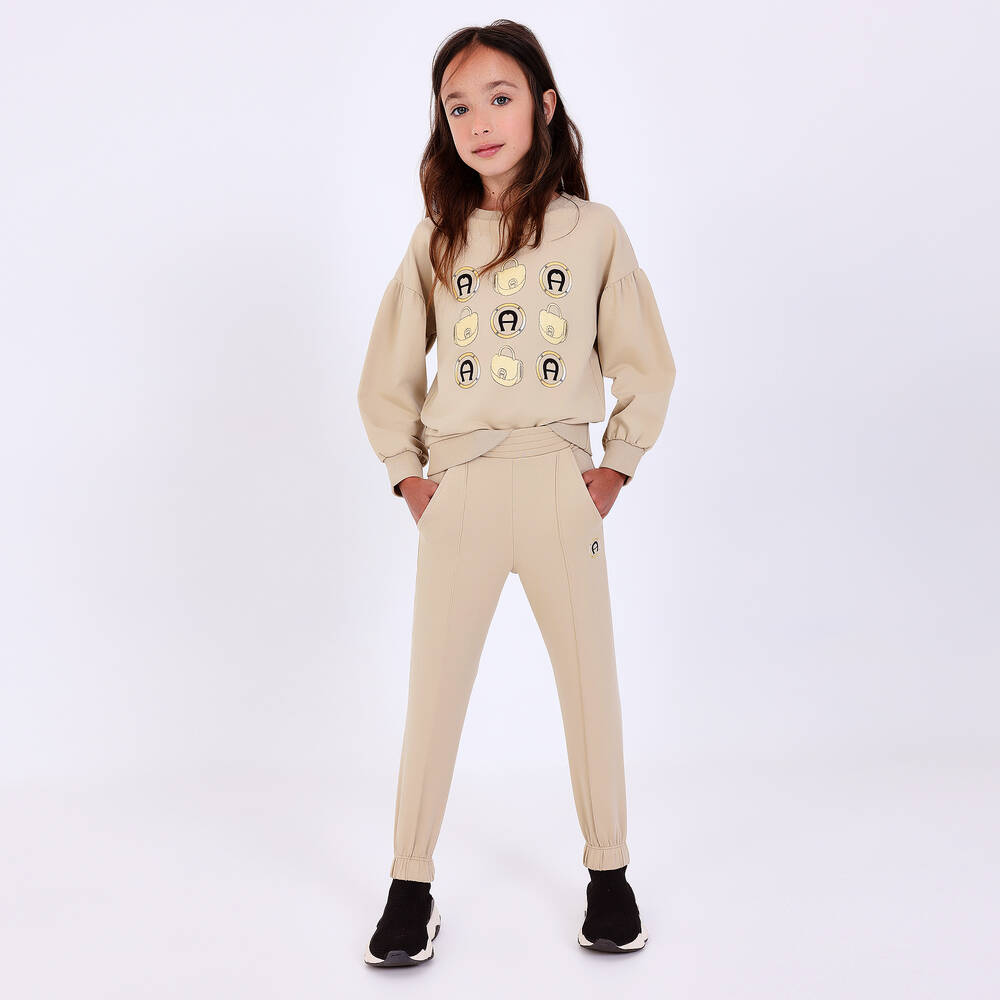AIGNER-Teen Girls Beige Cotton Joggers | Childrensalon Outlet