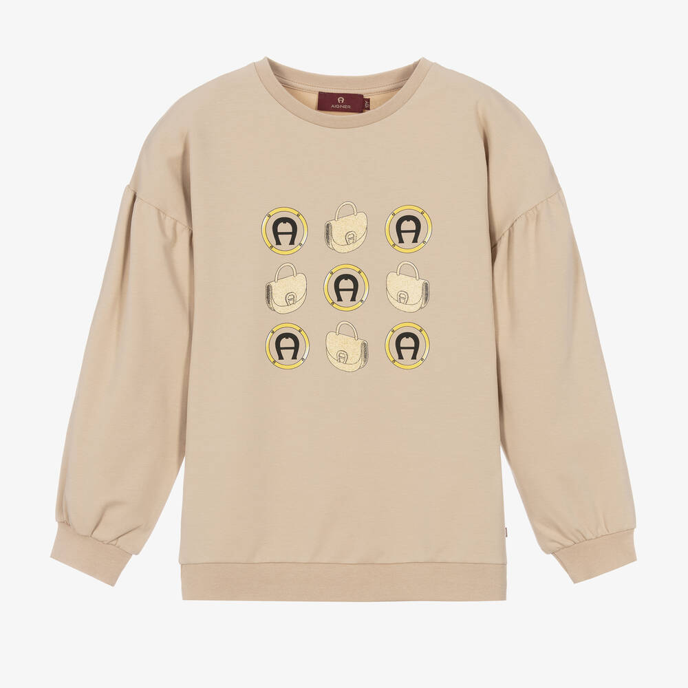 AIGNER - Teen Girls Beige Cotton Sweatshirt  | Childrensalon