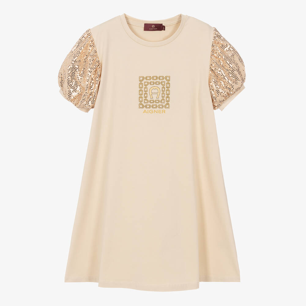 AIGNER-Teen Girls Beige & Gold Sequin Dress | Childrensalon Outlet