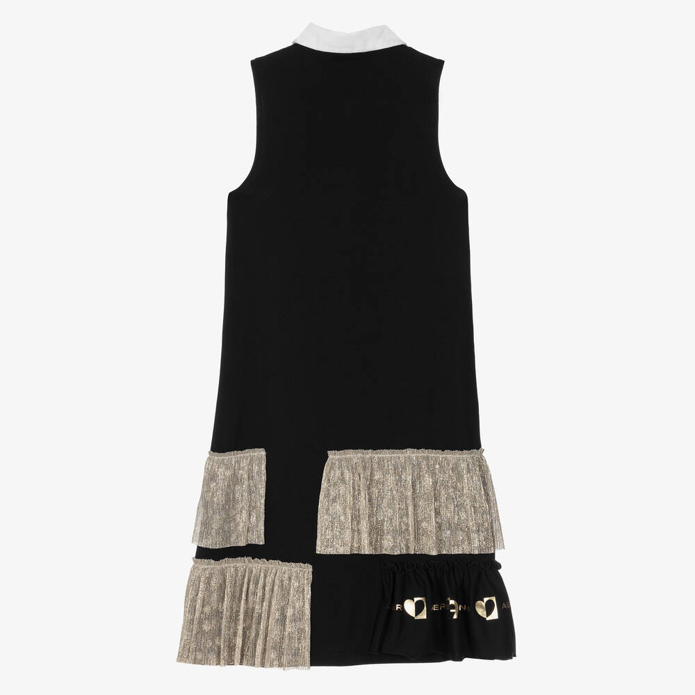 AIGNER-فستان قطن جيرسي لون أسود وذهبي للمراهقات | Childrensalon Outlet