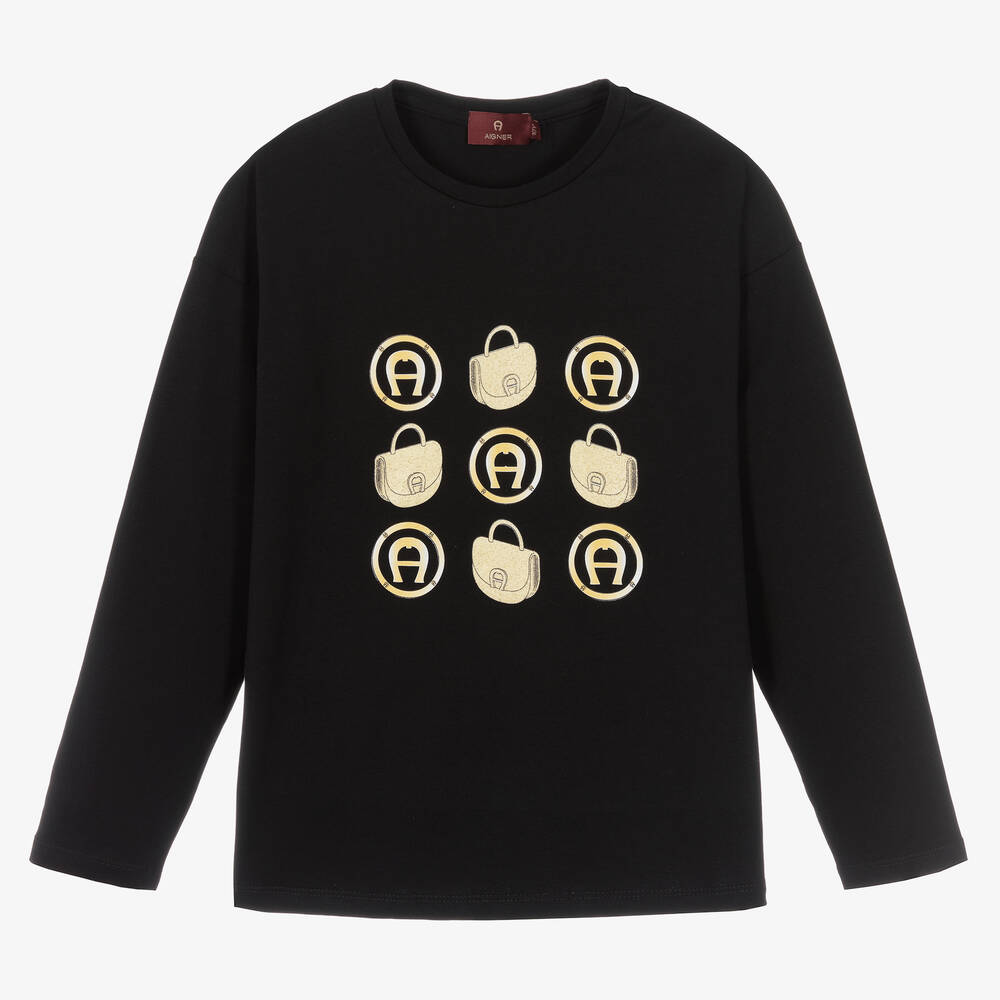 AIGNER - Teen Girls Black & Gold Top | Childrensalon