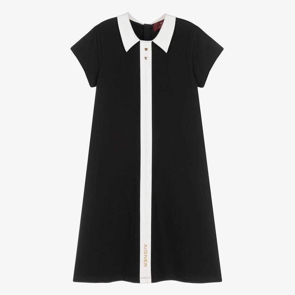 AIGNER - Teen Girls Black & White Cotton Dress | Childrensalon