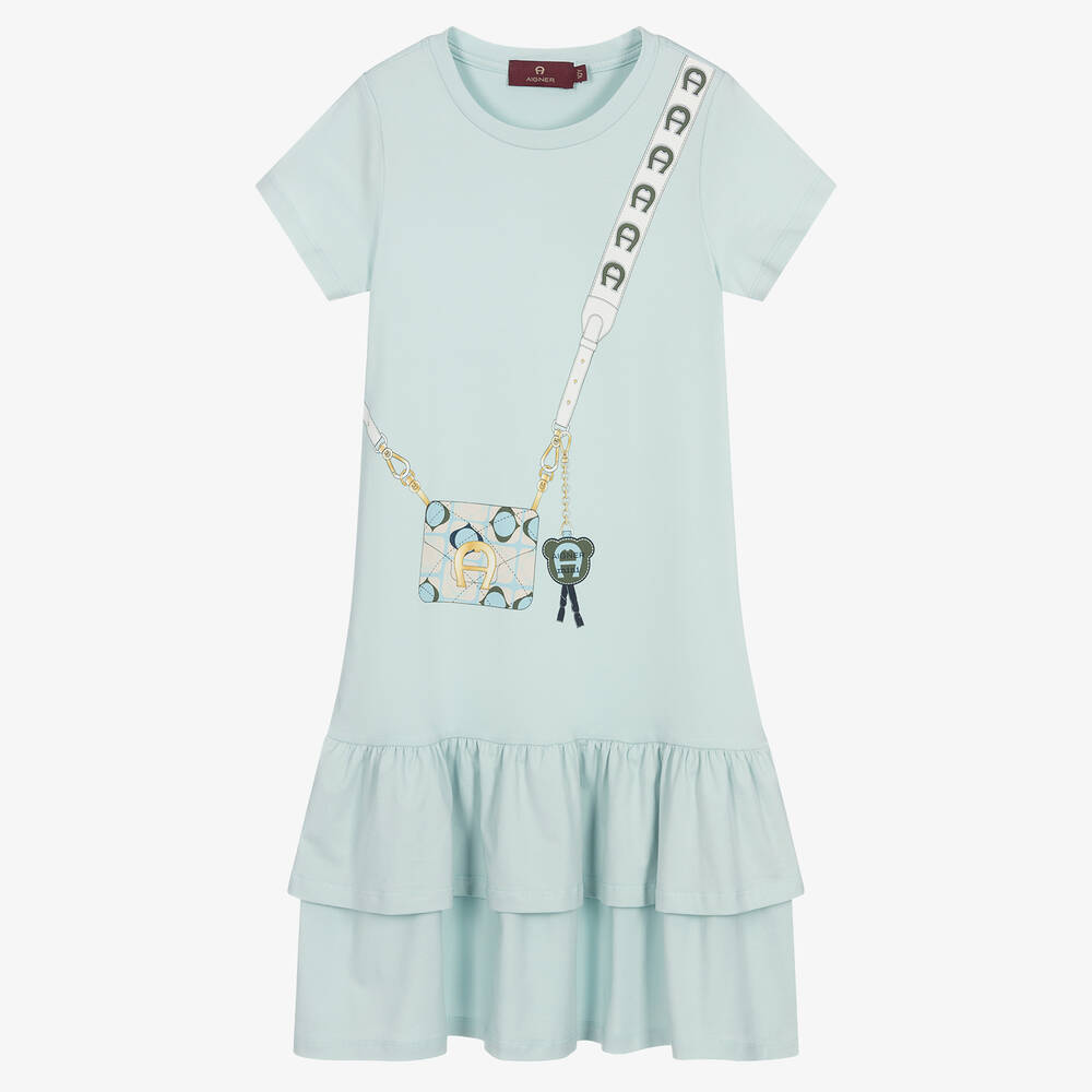 AIGNER - فستان تينز بناتي قطن لون أزرق | Childrensalon