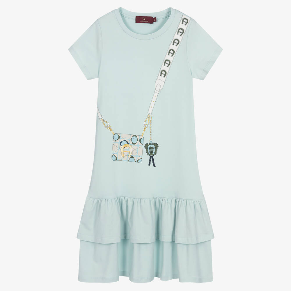 AIGNER - Robe bleue en coton sac bandoulière | Childrensalon