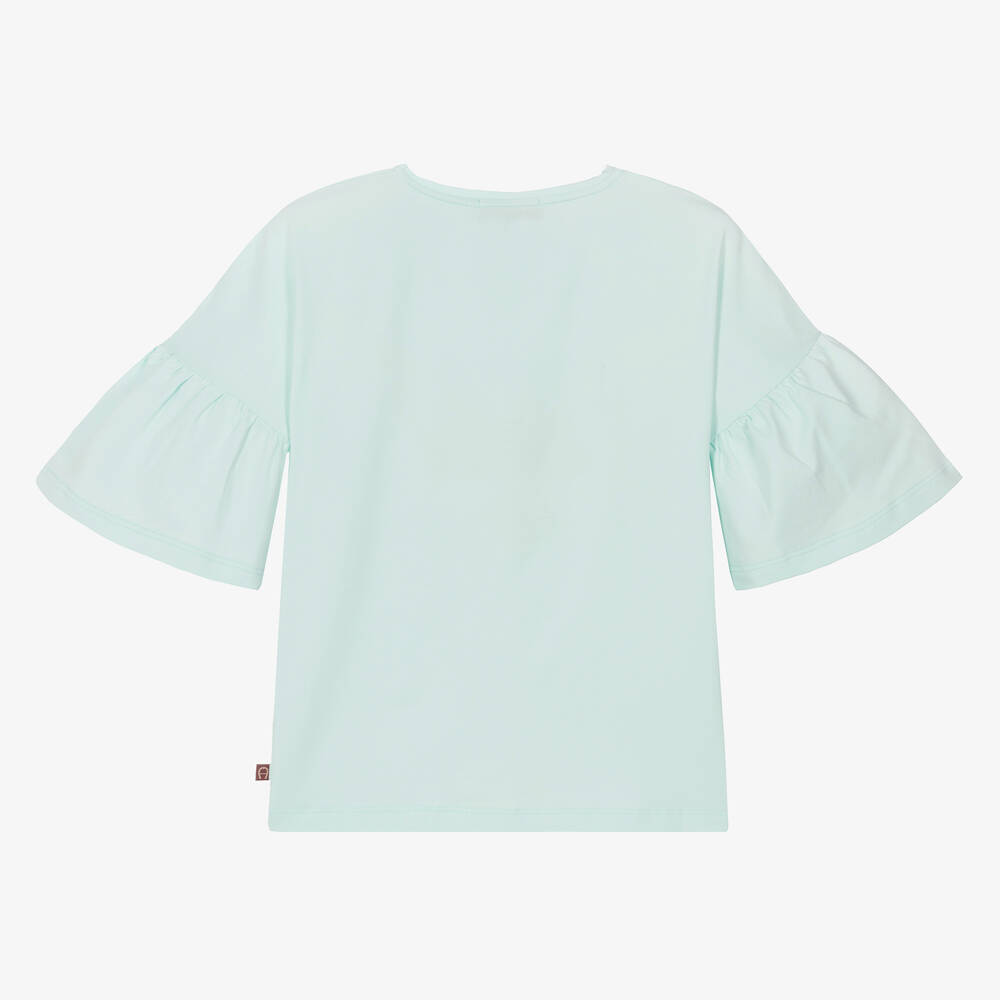 AIGNER-Teen Girls Blue Cotton Frill Sleeve T-Shirt | Childrensalon Outlet