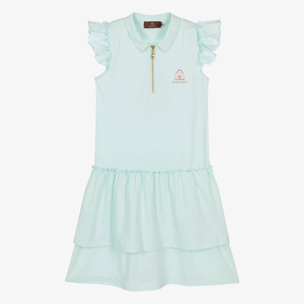 AIGNER-فستان بولو قطن جيرسي لون أزرق للمراهقات | Childrensalon Outlet
