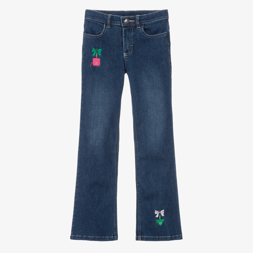 AIGNER - Teen Girls Blue Embroidered Denim Jeans | Childrensalon