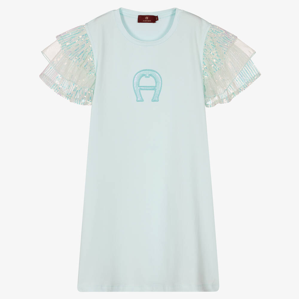 AIGNER - Teen Girls Blue Sequin & Logo Dress | Childrensalon
