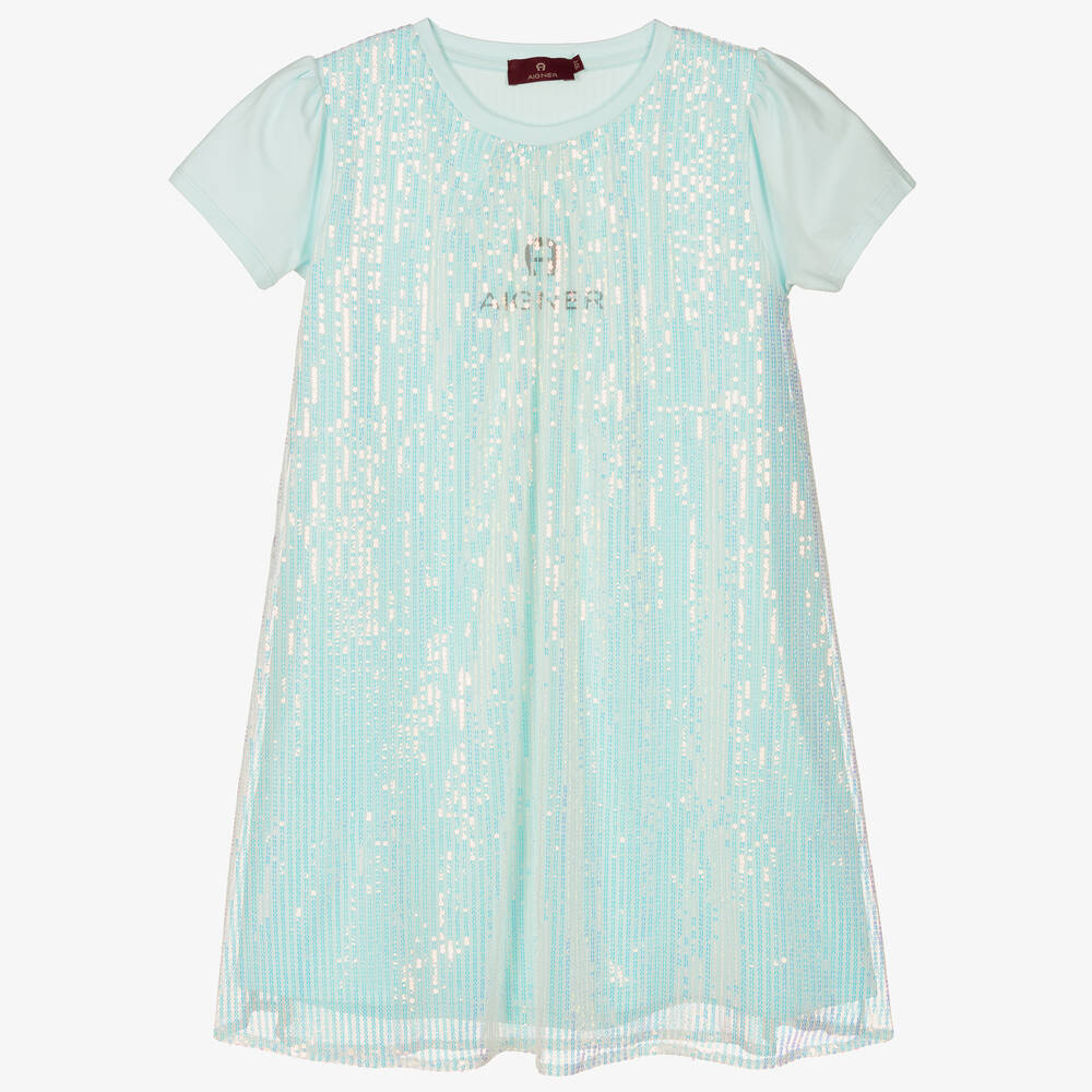 AIGNER - Teen Girls Blue Sequin Shimmer Dress | Childrensalon