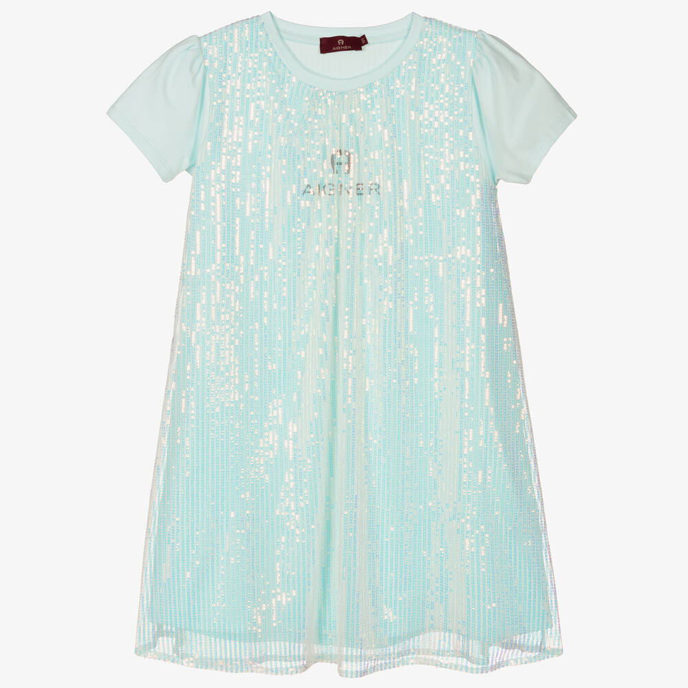 AIGNER - Robe d'été bleue à sequins ado | Childrensalon