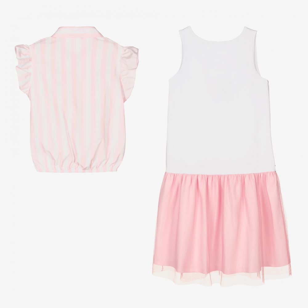 AIGNER-طقم فستان تينز بناتي قطن لون زهري وأبيض | Childrensalon Outlet