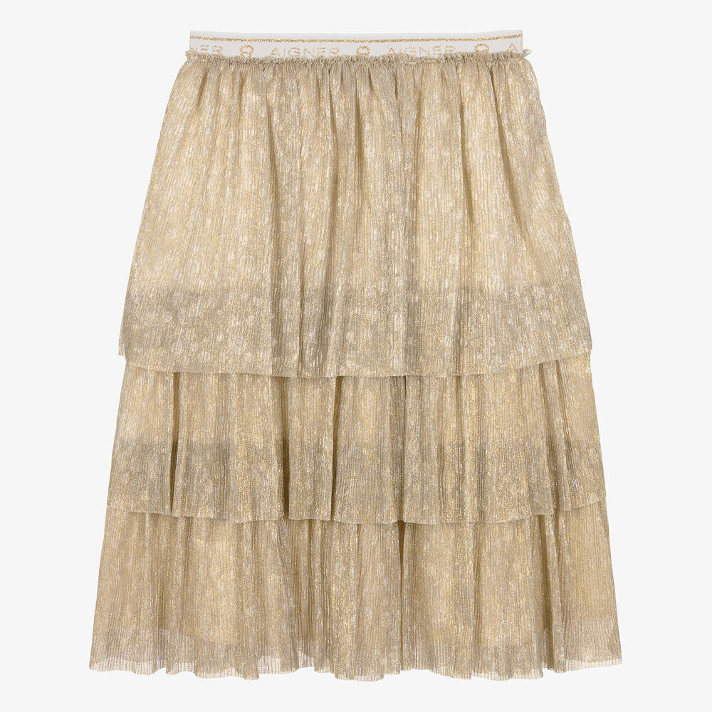 AIGNER-Teen Girls Gold Ruffle Plissé Skirt | Childrensalon Outlet