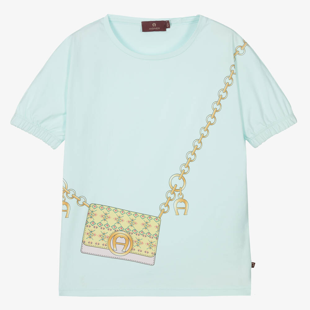 AIGNER - Teen Girls Green Bag Print T-Shirt | Childrensalon