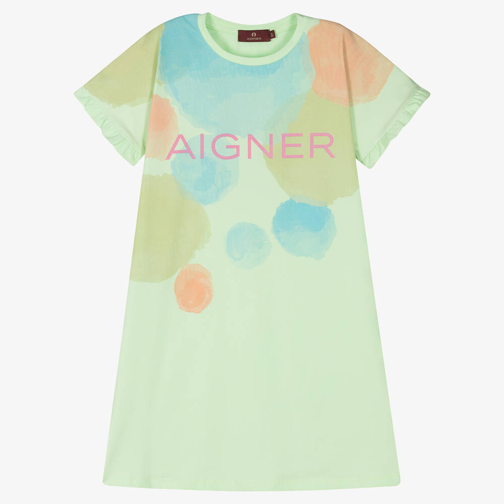 AIGNER - Robe verte et bleue en coton ado | Childrensalon