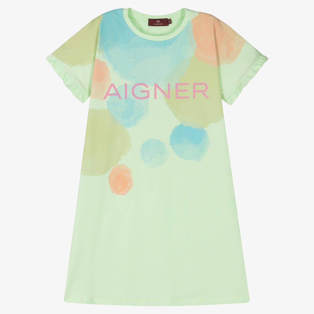 AIGNER-فستان قطن جيرسي لون أخضر وأزرق | Childrensalon Outlet