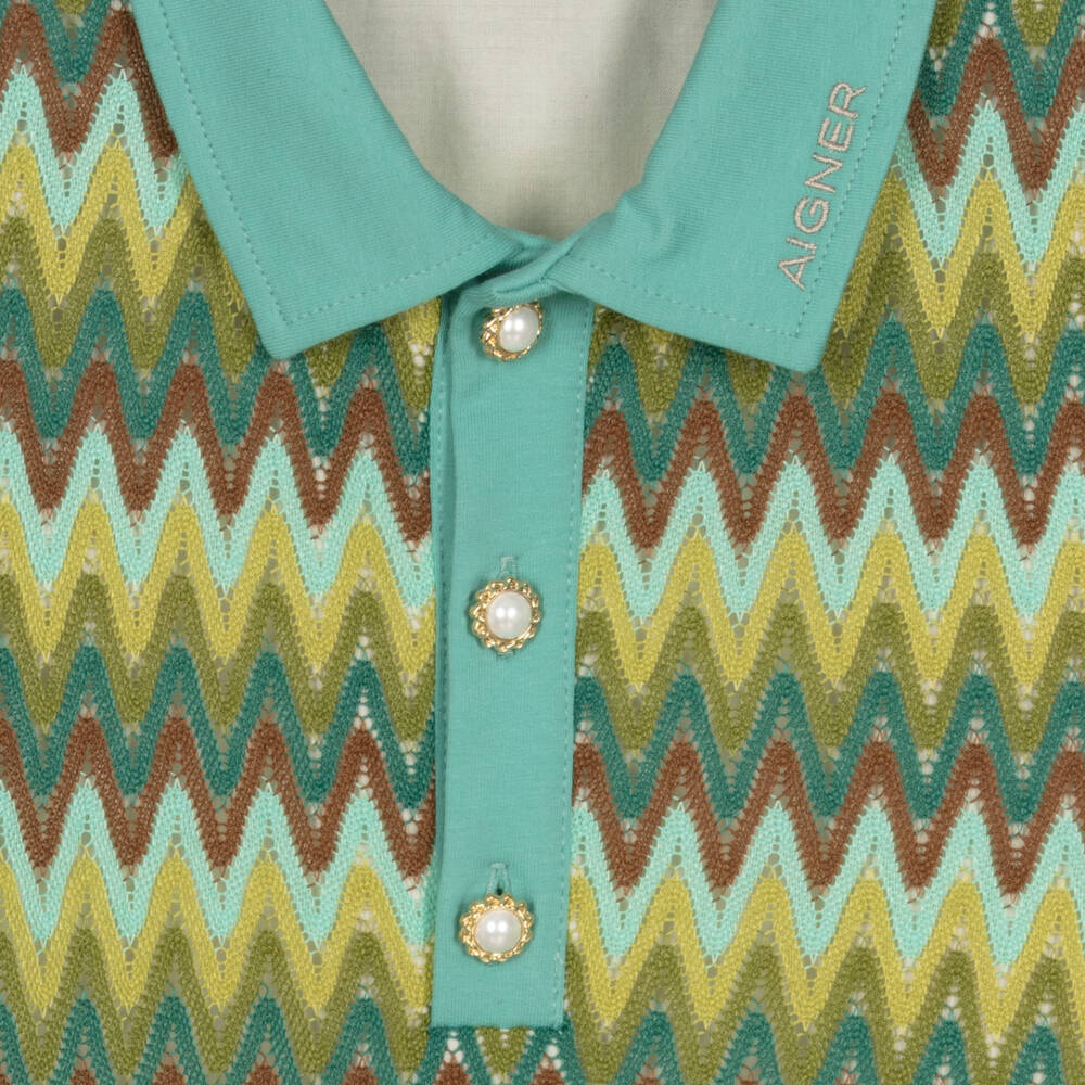 AIGNER-فستان تينز بناتي بطبعات متعرجة لون بني وأخضر | Childrensalon Outlet