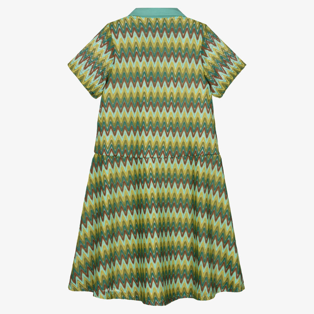 AIGNER-فستان تينز بناتي بطبعات متعرجة لون بني وأخضر | Childrensalon Outlet