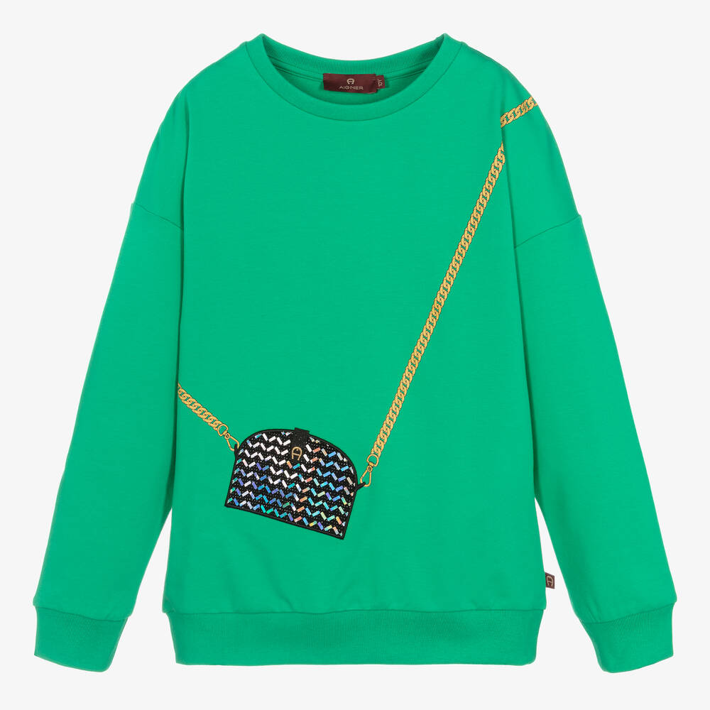 AIGNER - Teen Girls Green Cotton Bag Sweatshirt | Childrensalon