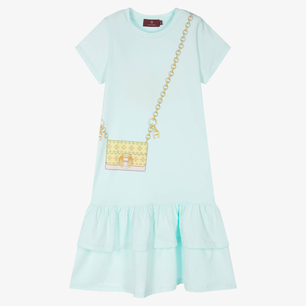 AIGNER-فستان تينز بناتي قطن جيرسي لون أخضر | Childrensalon Outlet