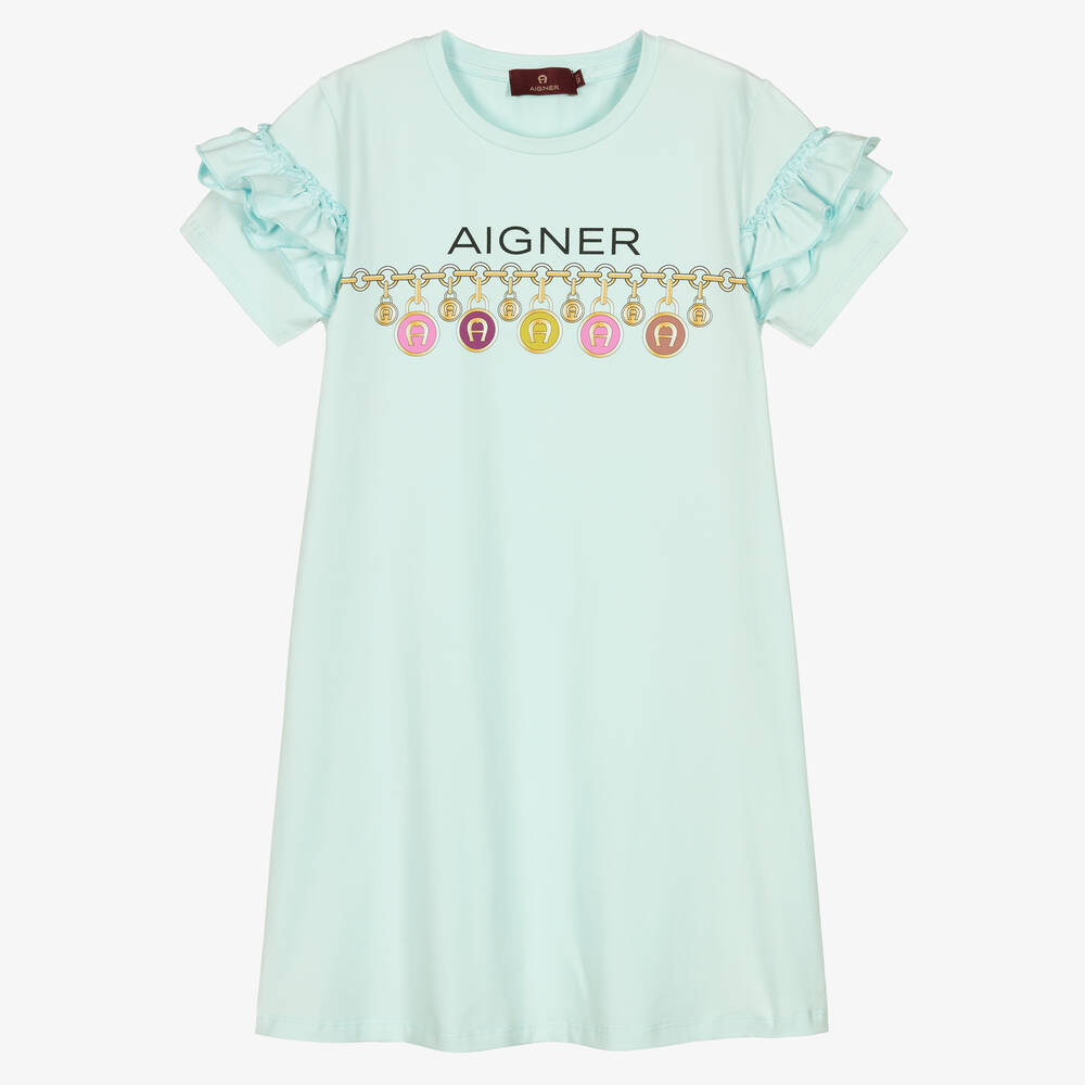 AIGNER - Teen Girls Green Cotton Logo Dress | Childrensalon