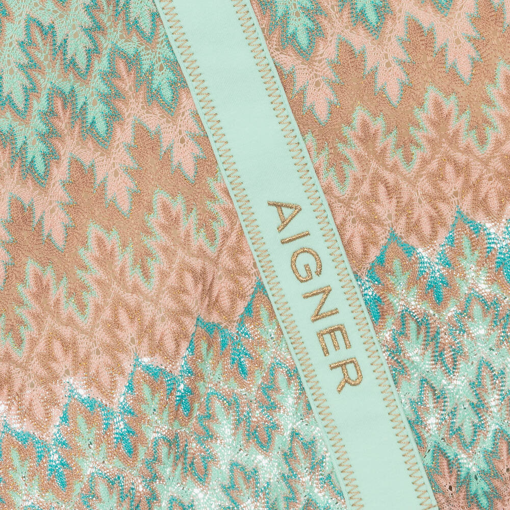 AIGNER-Teen Girls Green & Pink Knitted Lace Dress | Childrensalon Outlet