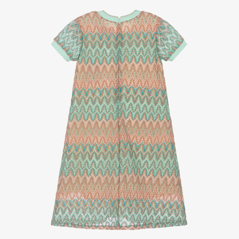 AIGNER-Teen Girls Green & Pink Knitted Lace Dress | Childrensalon Outlet