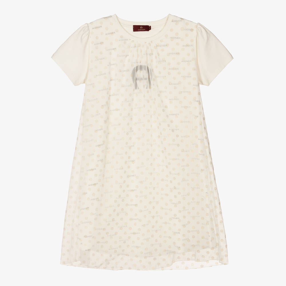 AIGNER - Кремовое платье в горошек | Childrensalon