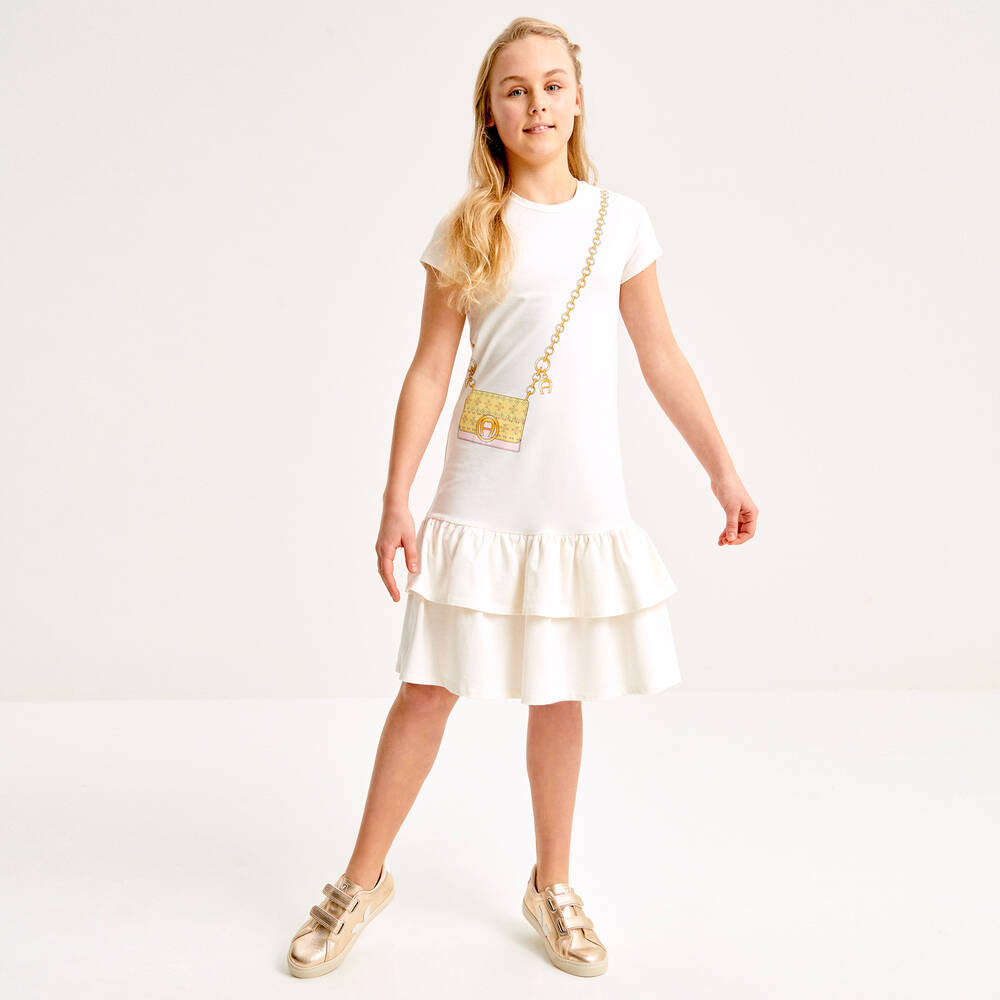 AIGNER - Robe ivoire en coton ado fille | Childrensalon