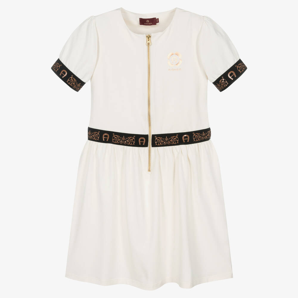 AIGNER - Teen Girls Ivory Cotton Logo Dress | Childrensalon