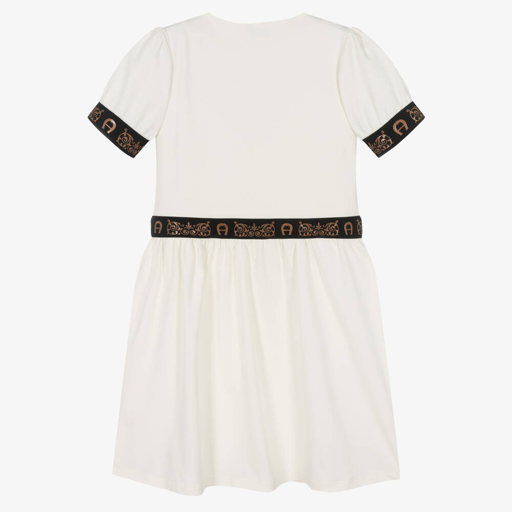 AIGNER-فستان تينز بناتي قطن جيرسي لون عاجي | Childrensalon Outlet