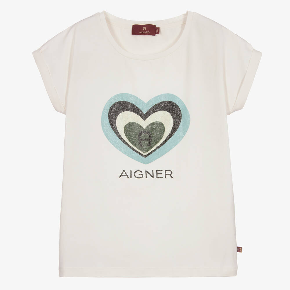 AIGNER - تيشيرت تينز بناتي قطن لون عاجي | Childrensalon