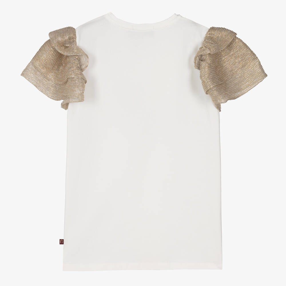 AIGNER-Teen Girls Ivory & Gold Plissé T-Shirt | Childrensalon Outlet