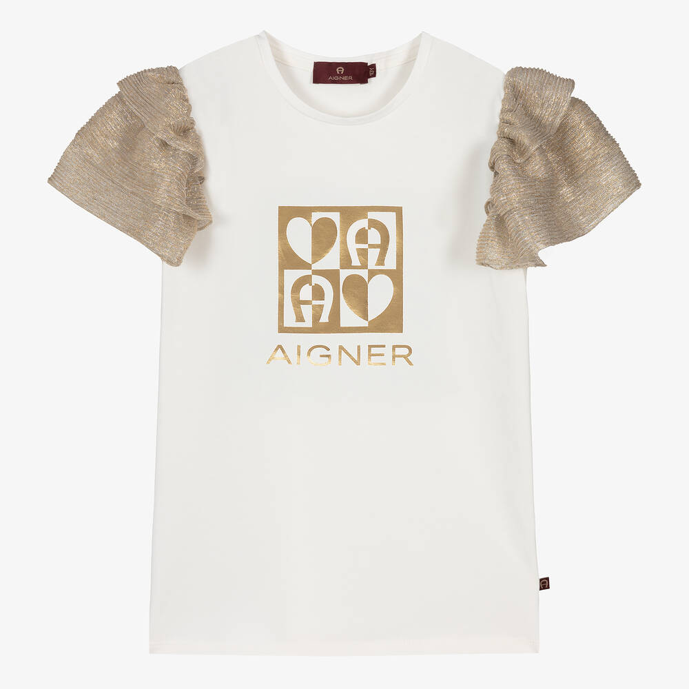 AIGNER-تيشيرت قطن جيرسي بليسيه لون عاجي وذهبي | Childrensalon Outlet