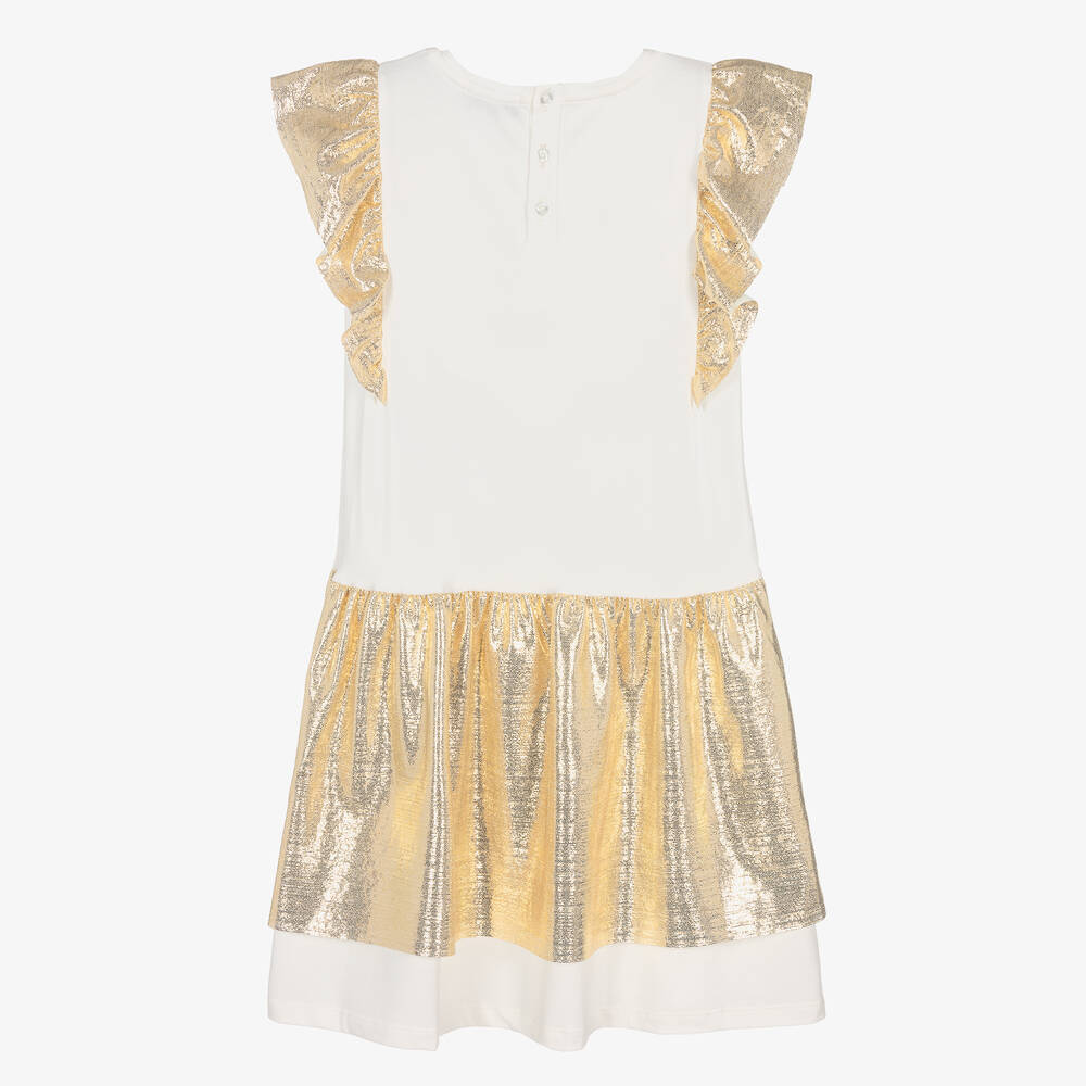 AIGNER-Teen Girls Ivory & Gold Ruffle Dress | Childrensalon Outlet