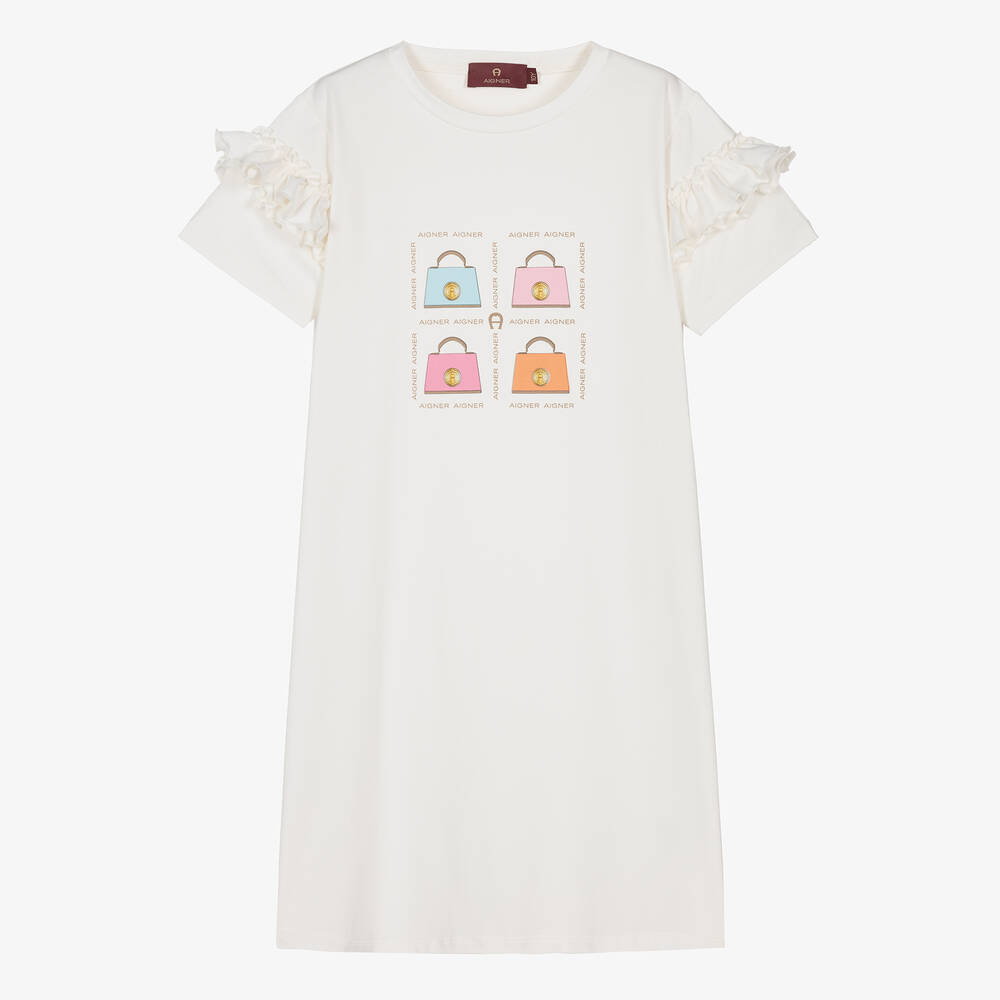 AIGNER-فستان تينز بناتي قطن جيرسي لون عاجي | Childrensalon Outlet