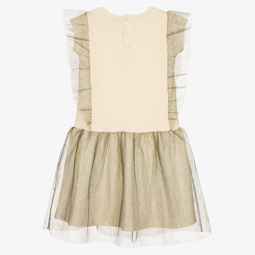 AIGNER-Teen Girls Ivory Jersey & Gold Tulle Dress | Childrensalon Outlet