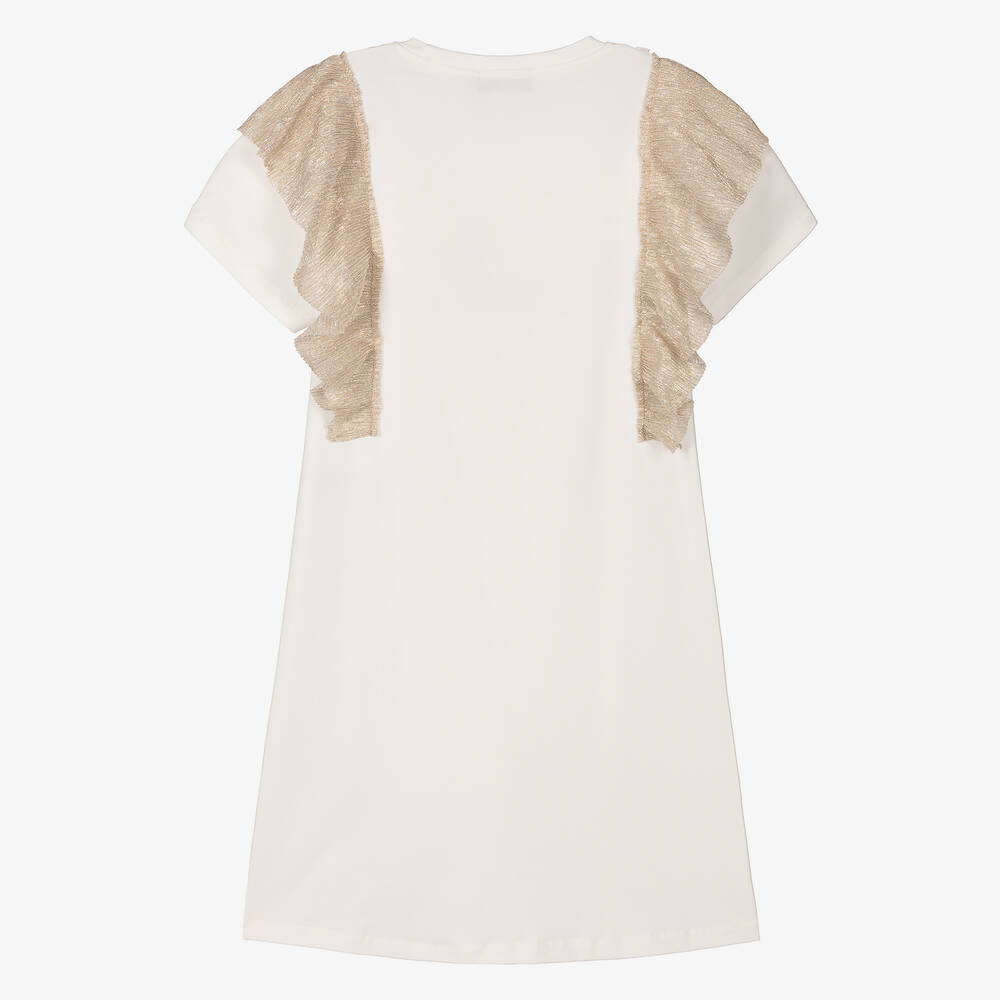 AIGNER-Teen Girls Ivory & Metallic Gold Cotton Dress | Childrensalon Outlet