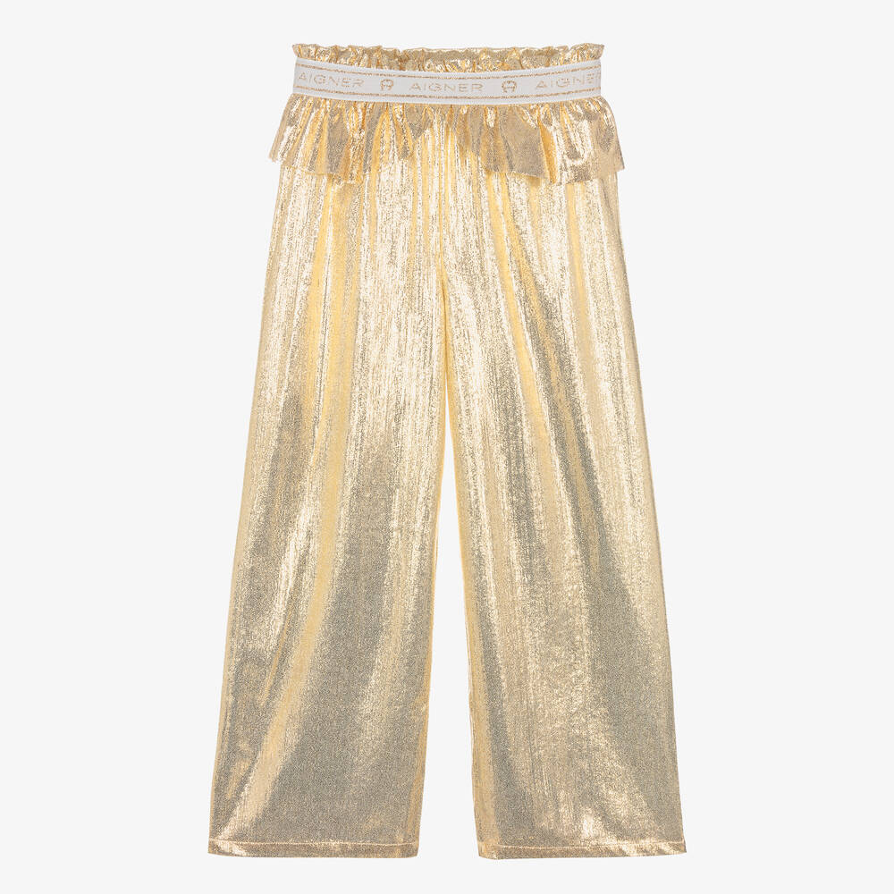 Teen Girls Metallic Gold Wide Leg Trousers