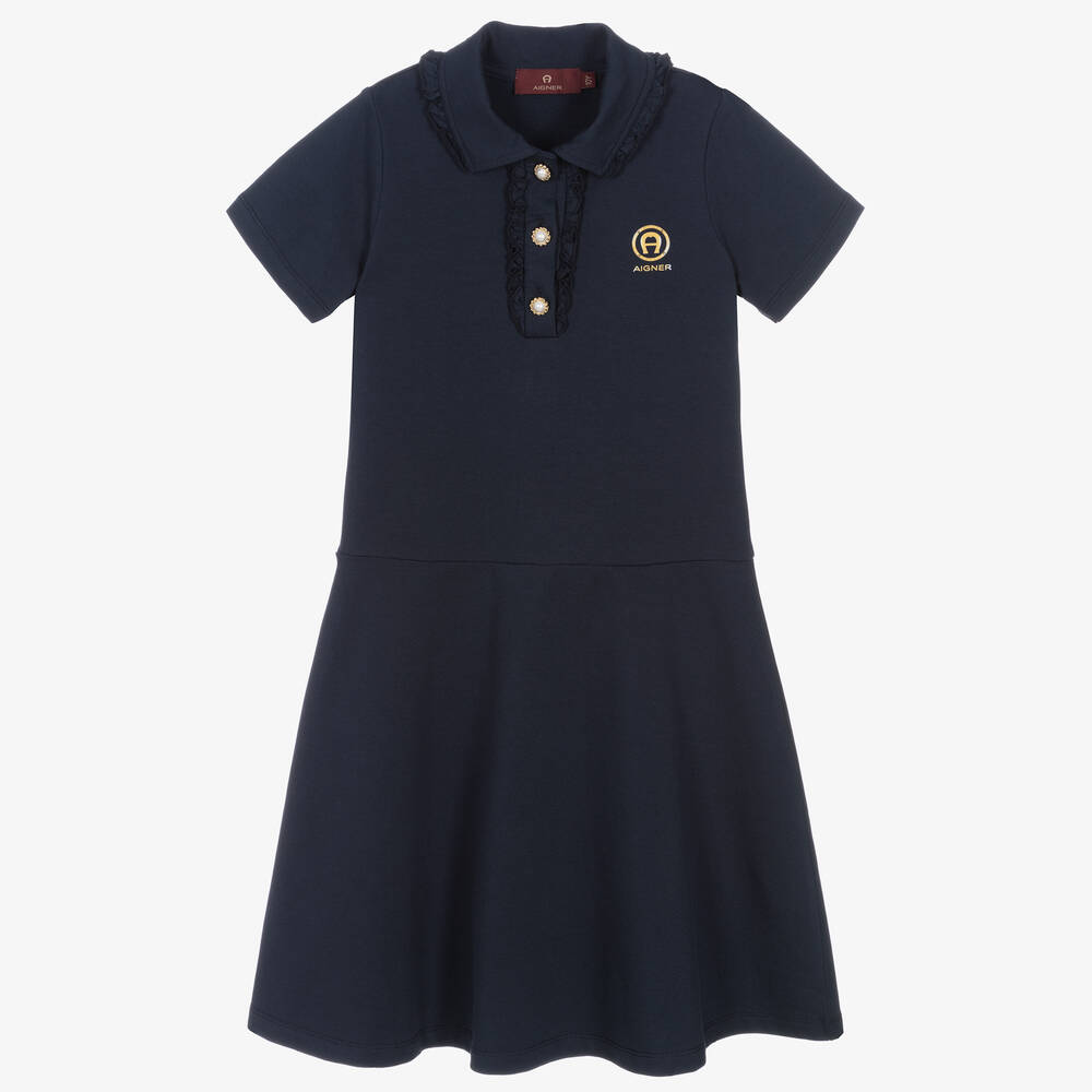 AIGNER - Teen Girls Navy Blue Buttons Polo Dress | Childrensalon