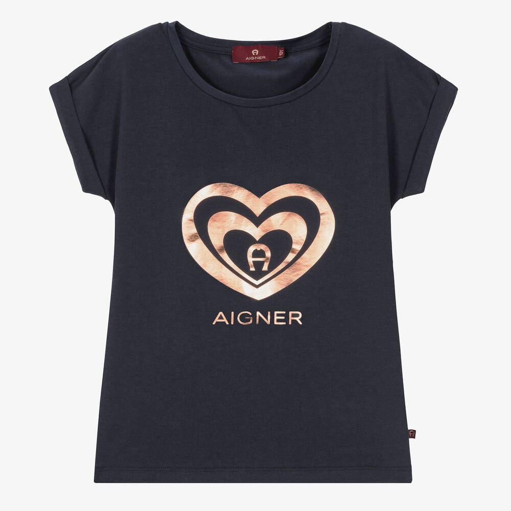 AIGNER - تيشيرت تينز بناتي قطن جيرسي لون كحلي | Childrensalon