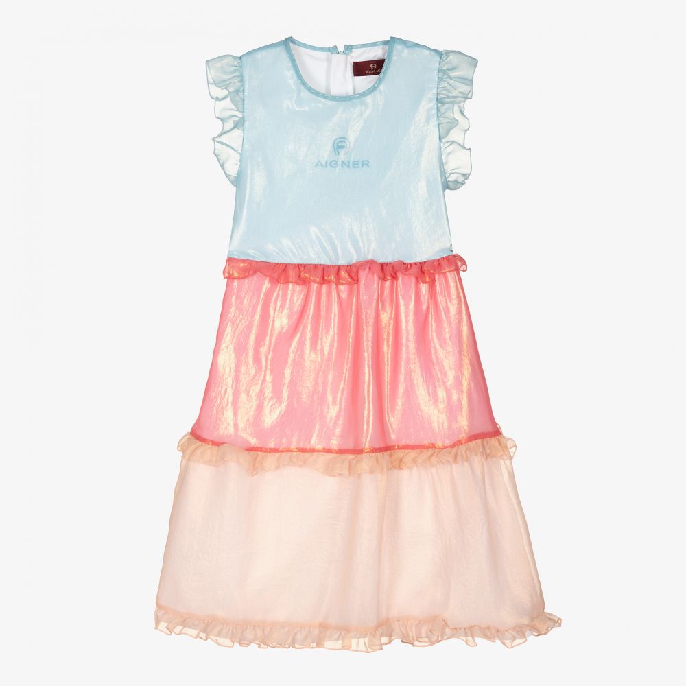 AIGNER - فستان تينز بناتي أورغانزا لون أزرق وزهري | Childrensalon
