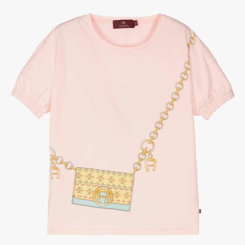 AIGNER - Teen Girls Pink Bag Print T-Shirt | Childrensalon