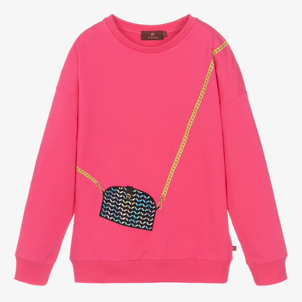 AIGNER - Розовый хлопковый свитшот с принтом-сумкой | Childrensalon