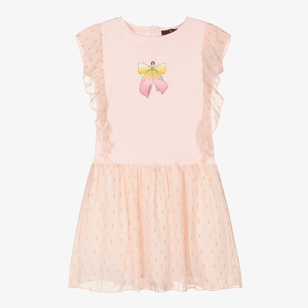 AIGNER - Teen Girls Pink Cotton & Chiffon Dress | Childrensalon
