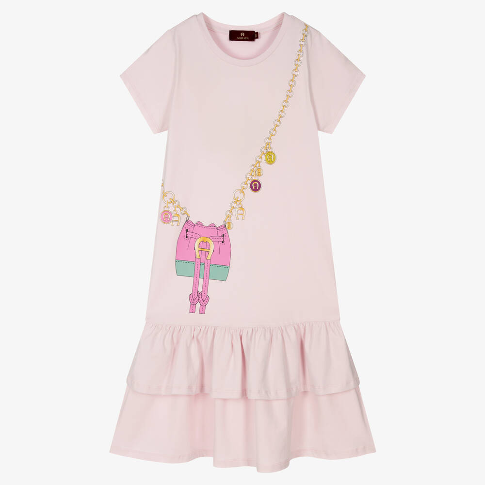 AIGNER - Розовое хлопковое платье с принтом-сумкой для подростков | Childrensalon