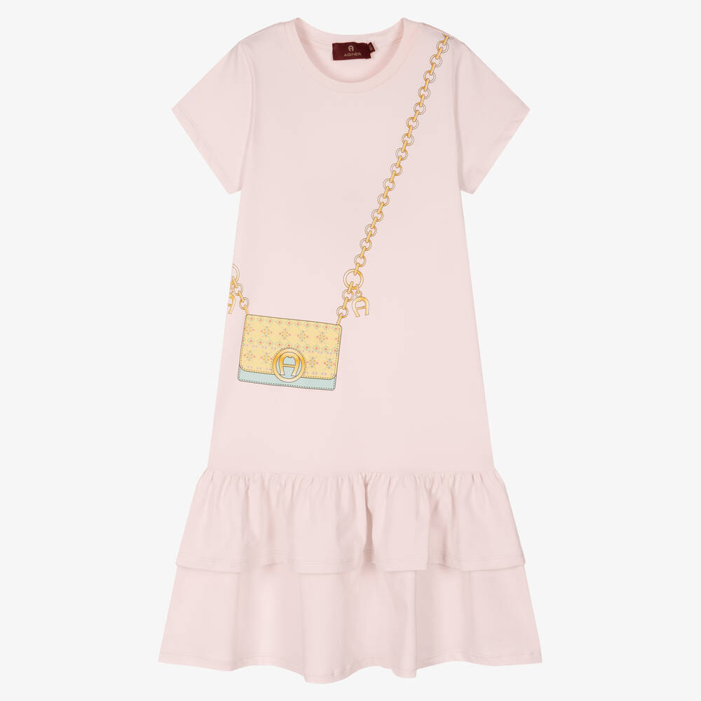 AIGNER-فستان تينز بناتي قطن جيرسي لون زهري | Childrensalon Outlet