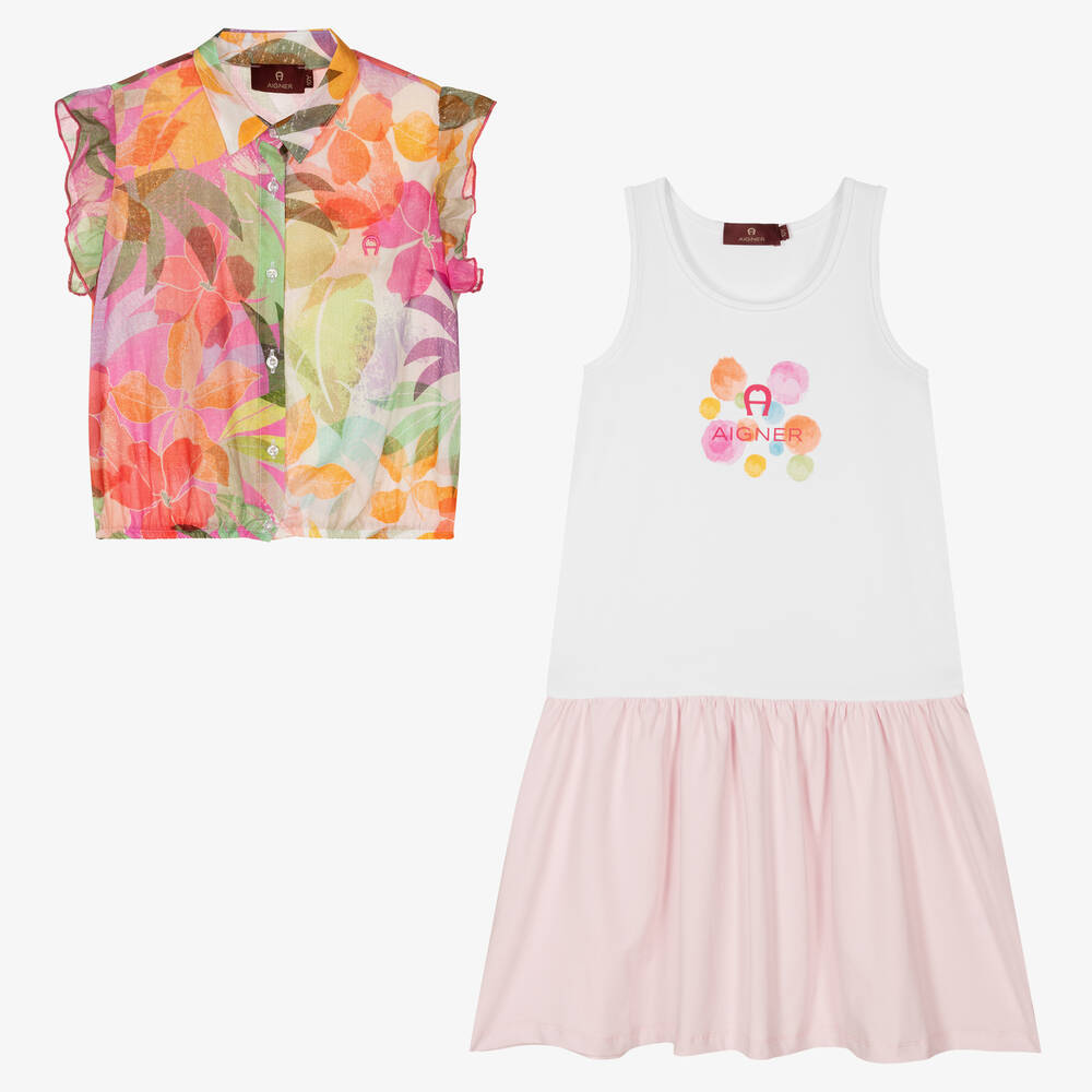 AIGNER-Teen Girls Pink Cotton Floral Dress Set | Childrensalon Outlet